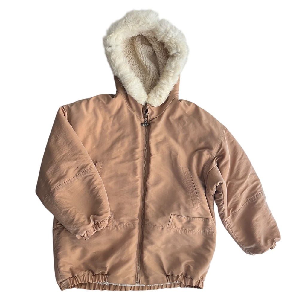 Marvin Richards J Percy Womens L Tan Cream Sherpa Lined Hooded Winter Jacket VTG